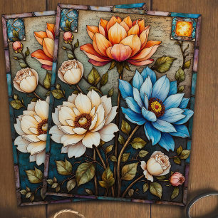 Vintage Blue Dahlia Stained Glass Art Decoupage Tissue Paper