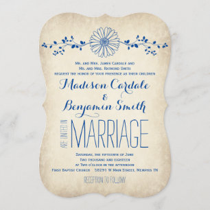 Vintage Blue Daisy Rustic Wedding Invitations