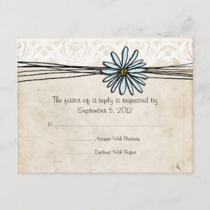 Vintage Blue Daisy Wedding RSVP Card