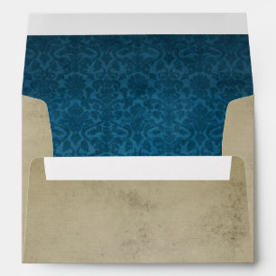 Vintage Blue Damask Antique Linen A7 Envelopes