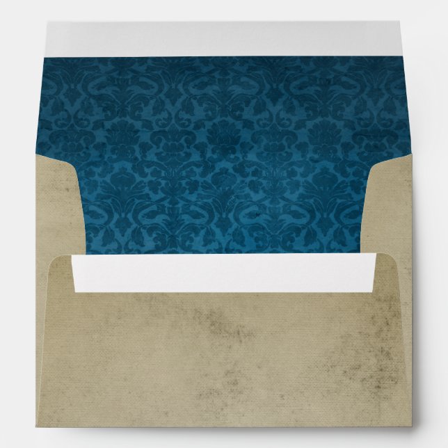 Vintage Blue Damask Antique Linen A7 Envelopes (Back (Bottom))
