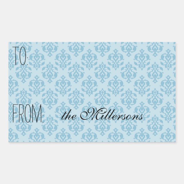 Vintage Blue Damask Gift Tag (Front)