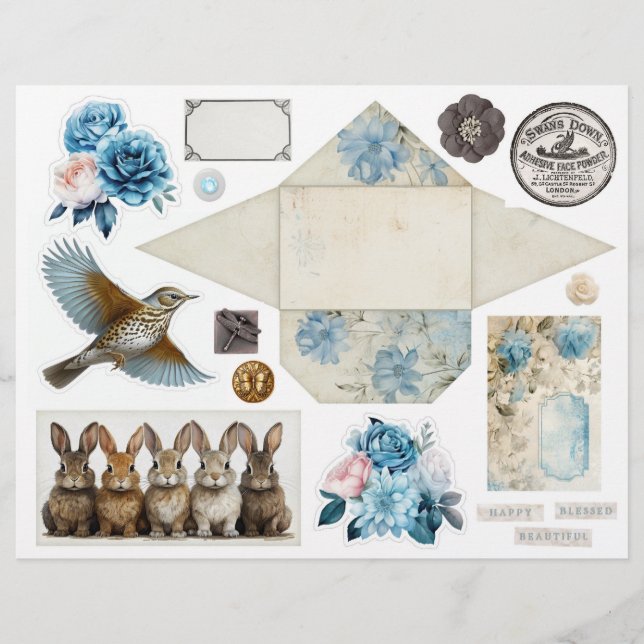 Vintage Blue Damask Pattern - Four of Four (Front)