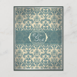 Vintage Blue Damask reception card