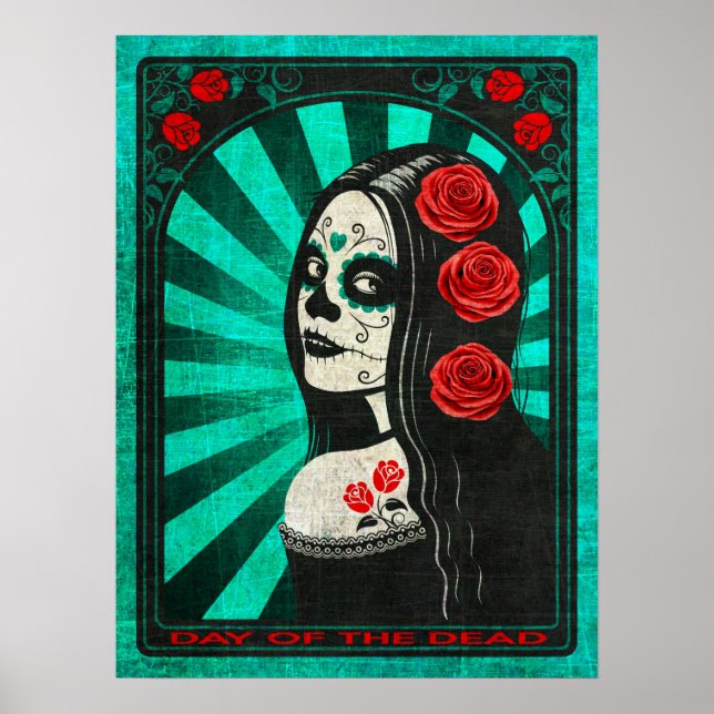 Vintage Blue Day of the Dead Girl Poster (Front)