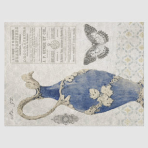 Vintage Blue Decorative Vase and Butterfly Tissue Paper
