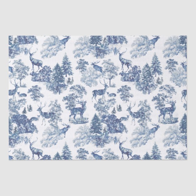 Vintage Blue Deer in Snowy Woodland Tissue Paper (Front)