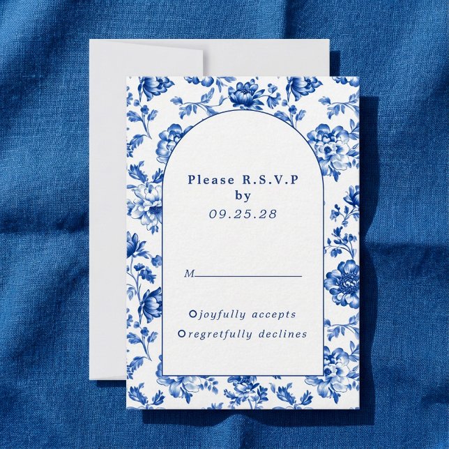 Vintage Blue delftware Floral wedding Invitation (Delftware-Inspired Blue Floral arch response rsvp)