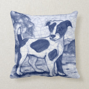 Vintage Blue Dog Terrier Dedham Delft Cottage Cushion