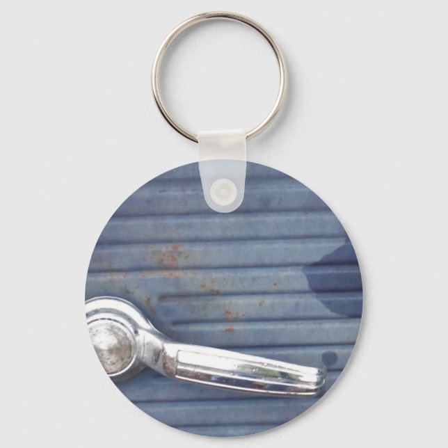 Vintage Blue Door, Silver Handle Key Ring (Front)