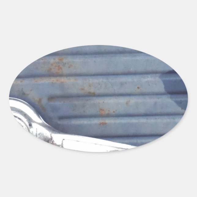 Vintage Blue Door, Silver Handle Oval Sticker (Front)