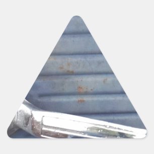 Vintage Blue Door, Silver Handle Triangle Sticker