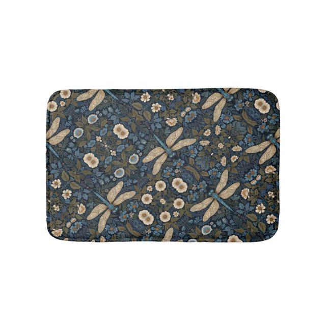 Vintage blue Dragonfly Bath Mat (Front)