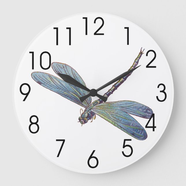 Vintage Blue Dragonfly Large Clock (Front)