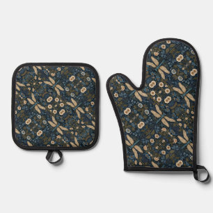 Vintage blue Dragonfly Oven Mitt & Pot Holder Set