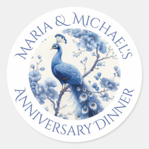 Vintage Blue Dutch Chinoiserie Floral Watercolor Classic Round Sticker