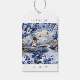 Vintage Blue Dutch Chinoiserie Windmill Watercolor Gift Tags