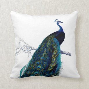 Vintage Blue Elegant Colourful Peacock Cushion