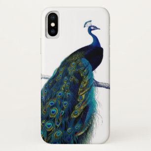 Vintage blue elegant colourful royal peacock bird iPhone x case