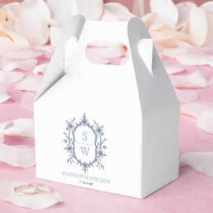 Vintage blue elegant floral crest monogram wedding favour box