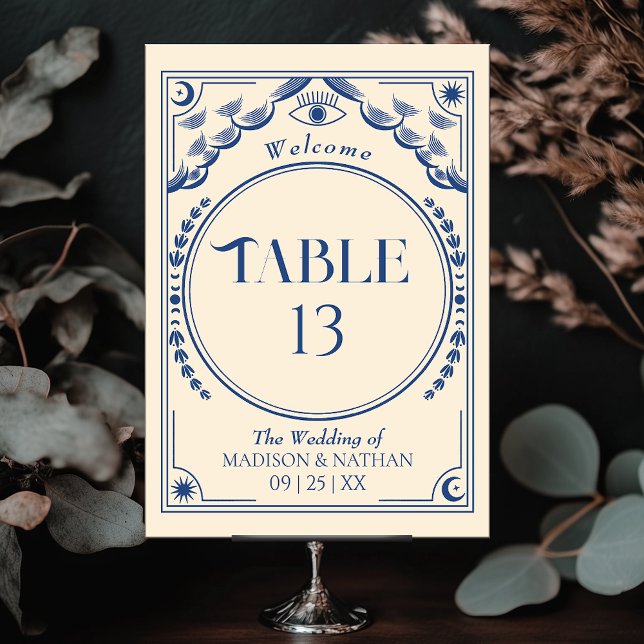 Vintage Blue Elegant Mystical Tarot Wedding Table Number (Creator Uploaded)