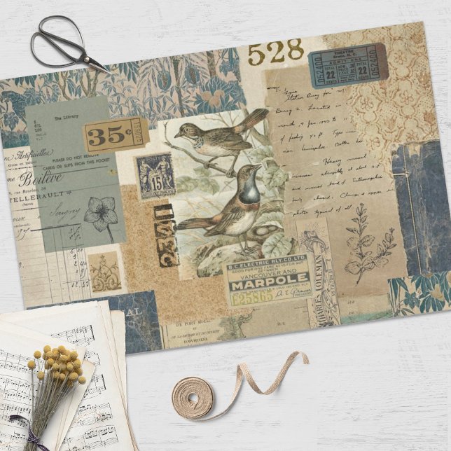 Vintage Blue Ephemera Decoupage Tissue Paper (Creator Uploaded)