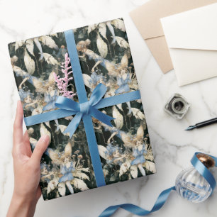 Vintage Blue Fairies and Mushrooms Wrapping Paper