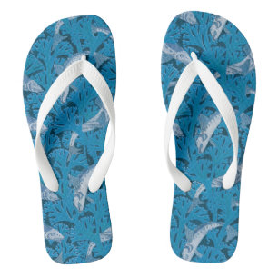 Vintage Blue Fish & Seaweed: Art Nouveau Nautical  Flip Flops