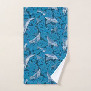 Vintage Blue Fish & Seaweed: Art Nouveau Nautical  Hand Towel