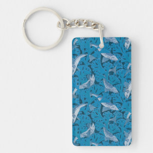 Vintage Blue Fish & Seaweed: Art Nouveau Nautical  Key Ring