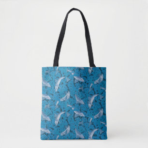 Vintage Blue Fish & Seaweed: Art Nouveau Nautical  Tote Bag