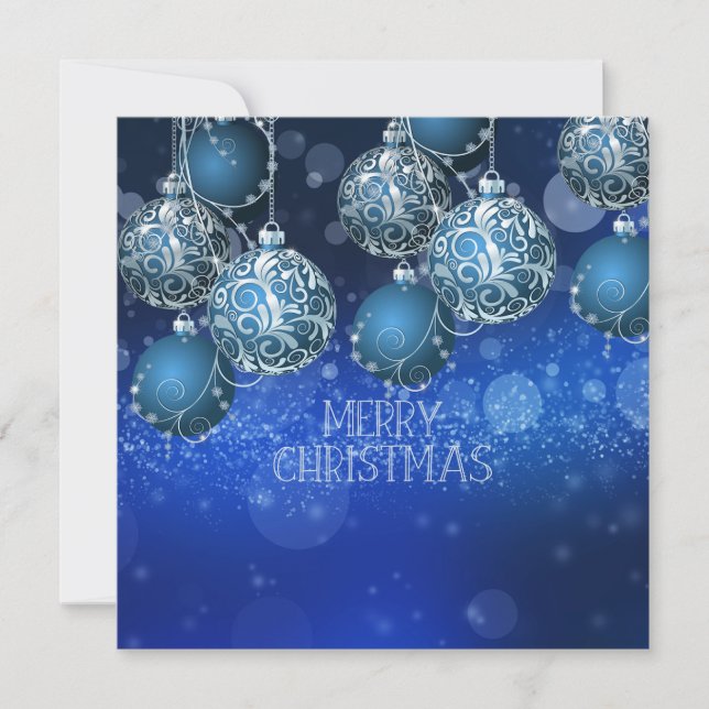 Vintage Blue Flat (Personalise) Christmas Card (Front)