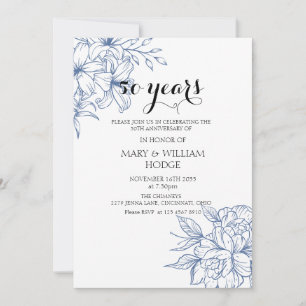  Vintage Blue Floral 50th wedding anniversary Invitation