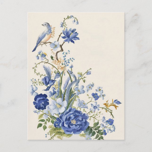 Vintage Blue floral and bird  Postcard (Front)