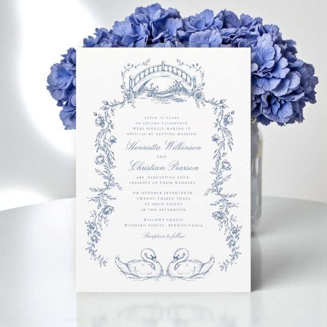 Vintage Blue Floral Arch Wedding Invitation (Creator Uploaded)