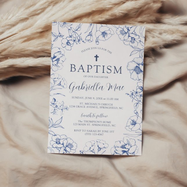 Vintage Blue Floral Baptism Invitation (Vintage Blue Floral Baptism Invitation)