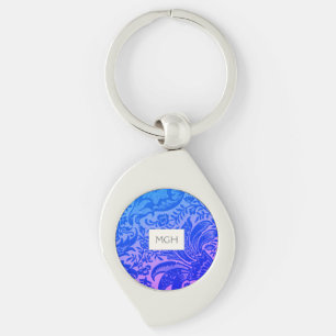 Vintage Blue Floral Botanical Monogram Key Ring