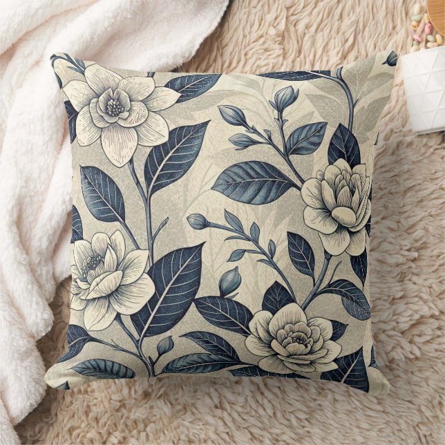 Vintage Blue Floral Botanical Pattern (10) Cushion (Blanket)