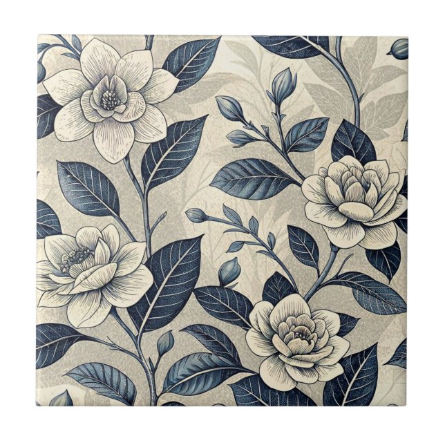 Vintage Blue Floral Botanical Pattern (10) Tile (Front)