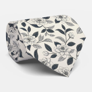 Vintage Blue Floral Botanical Pattern (2) Tie
