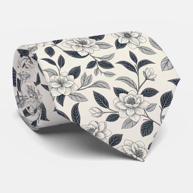 Vintage Blue Floral Botanical Pattern (2) Tie (Rolled)