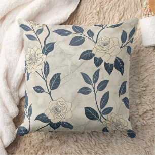 Vintage Blue Floral Botanical Pattern (3) Cushion