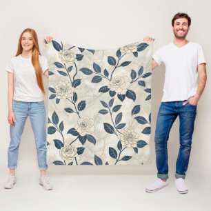 Vintage Blue Floral Botanical Pattern (3) Fleece Blanket