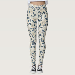 Vintage Blue Floral Botanical Pattern (3) Leggings