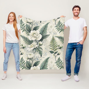 Vintage Blue Floral Botanical Pattern (4) Fleece Blanket