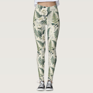 Vintage Blue Floral Botanical Pattern (4) Leggings