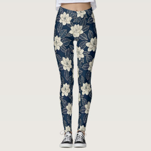 Vintage Blue Floral Botanical Pattern (5) Leggings