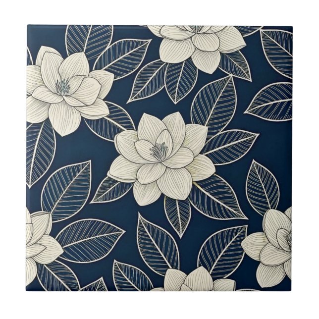 Vintage Blue Floral Botanical Pattern (5) Tile (Front)