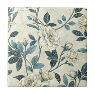 Vintage Blue Floral Botanical Pattern (6) Tile