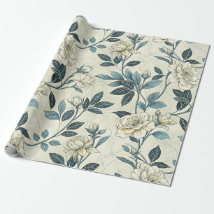 Vintage Blue Floral Botanical Pattern (6) Wrapping Paper